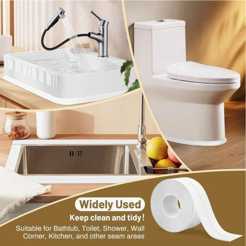1 Pc White Waterproof Floor Seal Sticker – PVC Self-Adhesive Caulk Tape Roll for Kitchen, Bathroom, Bathtub, Sink, and Wall Edges - Image 6